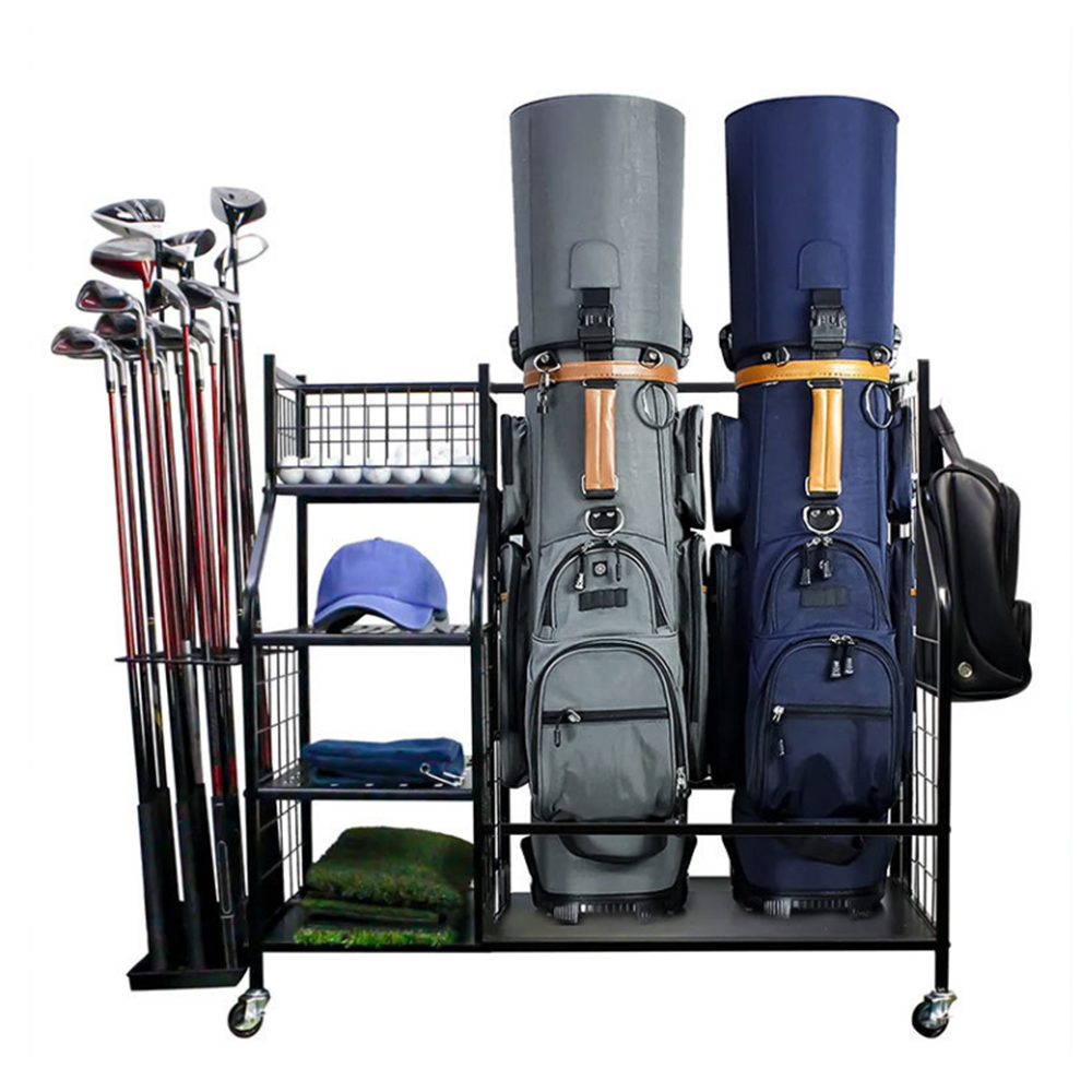 Golf Equipment Storage - ถุงกอล์ฟจัดเก็บโรงรถออแกไนเซอร์แร็คเหมาะสําหรับกระเป๋ากีฬา 2 ใบและอุปกรณ์กอล์ฟอื่นๆอุปกรณ์กอล์ฟขาตั้งการออกแบบขนาดใหญ่